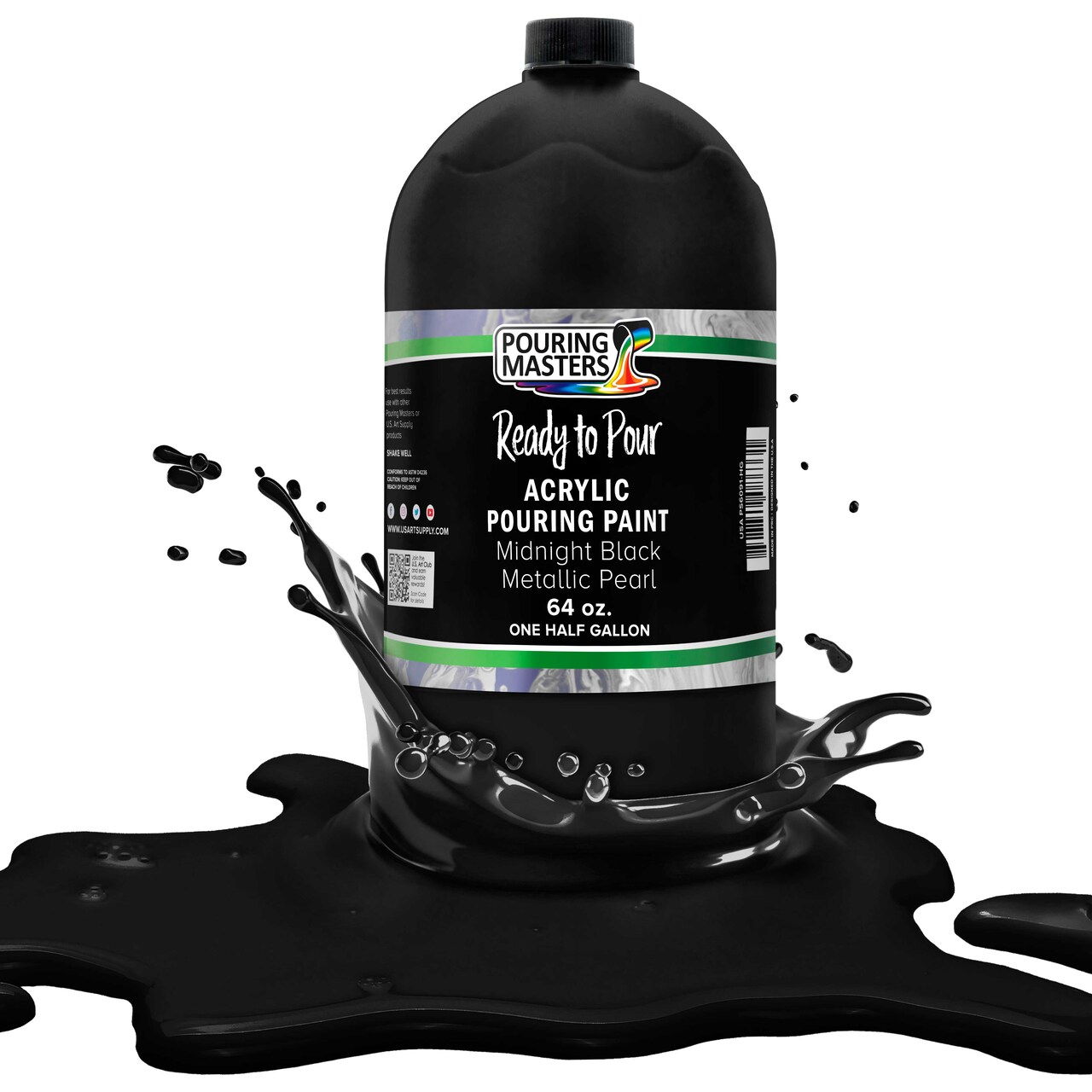 Pouring Masters Midnight Black Metallic Pearl Ready to Pour Acrylic Pouring Paint - Premium 64-Ounce Pre-Mixed Fluid Acrylic Paint - Fluid Art Supplies for Canvas, Wood, Paper, Tile & Rocks